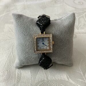 Daniel Mohsin Black Women’s Rhinestones Gold Tone Watch